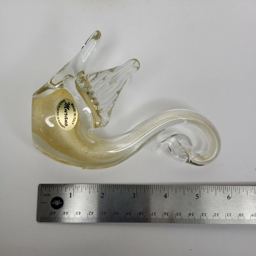 Vintage MURANO Italy Art Glass Swans Crystal Clear With 24K Gold Flecks Figurine - Picture 7 of 7